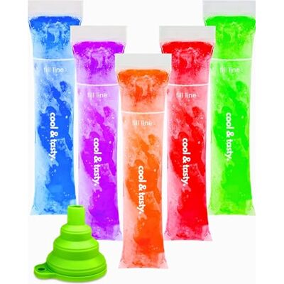 ANSMIO Lot de 150 sacs à glace jetables avec fermeture éclair pour yaourt, jus de fruits et smoothies, collations, sucettes glacées sans BPA – Livré avec un entonnoir (20,3 x 5,1 cm) ANSMIO Lot de 150 sacs à glace jetables avec fermeture éclair pour yaourt, jus de fruits et smoothies, collations, sucettes glacées sans BPA – Livré avec un entonnoir (20,3 x 5,1 cm)