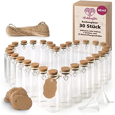 WeddingTree 30 x Petite Bouteille en Verre 30 x 40ml Tube a Essai pour Les Mariages Fiole en Verre Set avec Liège et Pendentif en Forme de Coeur WeddingTree 30 x Petite Bouteille en Verre 30 x 40ml Tube a Essai pour Les Mariages Fiole en Verre Set avec Liège et Pendentif en Forme de Coeur