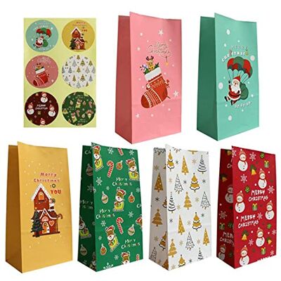 DUORUIMI Lot de 24 sachets en papier pour bonbons de Noël avec autocollant pour pâtisserie, desserts, loisirs créatifs faits maison DUORUIMI Lot de 24 sachets en papier pour bonbons de Noël avec autocollant pour pâtisserie, desserts, loisirs créatifs faits maison