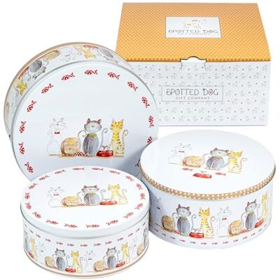 SPOTTED DOG GIFT COMPANY Lot de 3 Boîtes à Biscuits en Métal, Boîte de Rangement à Gâteaux Hermétiques, Boîtes à Pâtisserie en Fer Empilables 25 x 11 cm, 22 x 10 cm, 20 x 9 cm Chats Mignons SPOTTED DOG GIFT COMPANY Lot de 3 Boîtes à Biscuits en Métal, Boîte de Rangement à Gâteaux Hermétiques, Boîtes à Pâtisserie en Fer Empilables 25 x 11 cm, 22 x 10 cm, 20 x 9 cm Chats Mignons