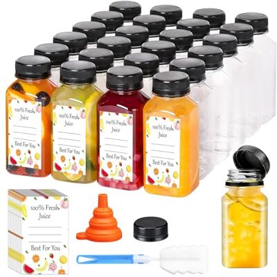 GOMETY Lot de 24 bouteilles en plastique de 150 ml à remplir, vides, réutilisables, avec brosse de nettoyage, entonnoir en silicone pour mini réfrigérateur, jus de fruits, eau, lait (180 ml) GOMETY Lot de 24 bouteilles en plastique de 150 ml à remplir, vides, réutilisables, avec brosse de nettoyage, entonnoir en silicone pour mini réfrigérateur, jus de fruits, eau, lait (180 ml)