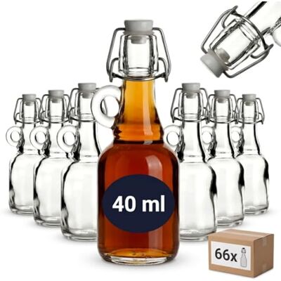 gouveo Lot de 66 bouteilles en verre de 40 ml avec anse et fermeture mécanique – Mini flacon à remplir – Petite bouteille avec anse pour liqueur, huile (BF040H) gouveo Lot de 66 bouteilles en verre de 40 ml avec anse et fermeture mécanique – Mini flacon à remplir – Petite bouteille avec anse pour liqueur, huile (BF040H)