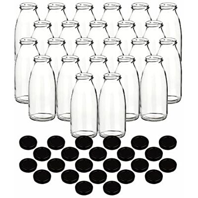 gouveo Lot de 24 bouteilles à jus en verre rondes (0,25 l) avec bouchon à vis TO 43 noir, flacons vides pour smoothie, sirop, huile, vinaigre et boissons à emporter (SF250SZ) gouveo Lot de 24 bouteilles à jus en verre rondes (0,25 l) avec bouchon à vis TO 43 noir, flacons vides pour smoothie, sirop, huile, vinaigre et boissons à emporter (SF250SZ)