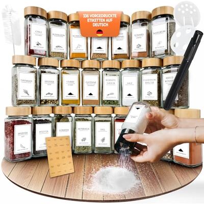 comforder Lot de 25 pots à épices carrés avec couvercle, saupoudreuse, étiquettes + entonnoir 120 ml (Bambou) comforder Lot de 25 pots à épices carrés avec couvercle, saupoudreuse, étiquettes + entonnoir 120 ml (Bambou)