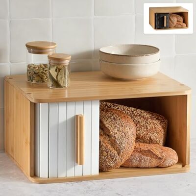 Praknu Boîte à Pain En Bois FSC® Avec Porte Coulissante Rangement Du Pain Grande 40 × 28 Cm Peu Encombrante Et Élégante Pour Une Fraîcheur Plus Longue (Blanc) Praknu Boîte à Pain En Bois FSC® Avec Porte Coulissante Rangement Du Pain Grande 40 × 28 Cm Peu Encombrante Et Élégante Pour Une Fraîcheur Plus Longue (Blanc)