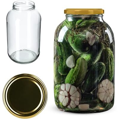 KADAX Bocal en Verre 4L avec Couvercle à Vis fi100mm Doré 1 pièce, Grand Bocal Hermétique pour Conserves, Cornichons, Kombucha, Kimchi, Fermentation et Marinades KADAX Bocal en Verre 4L avec Couvercle à Vis fi100mm Doré 1 pièce, Grand Bocal Hermétique pour Conserves, Cornichons, Kombucha, Kimchi, Fermentation et Marinades