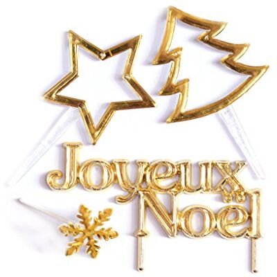 ScrapCooking 4 Accessoires de Noël Dorés en Papier Déco Gâteau Bûche Décorations Or Sapin, Etoile pour Bûches 5009 ScrapCooking 4 Accessoires de Noël Dorés en Papier Déco Gâteau Bûche Décorations Or Sapin, Etoile pour Bûches 5009