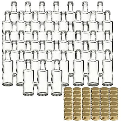 gouveo Lot de 48 bouteilles en verre 40 ml Dorica avec bouchon à vis doré mini bouteille 0,04 l à remplir bouteilles en verre pour liqueur, huile ou pour travaux manuels (DFT040G) gouveo Lot de 48 bouteilles en verre 40 ml Dorica avec bouchon à vis doré mini bouteille 0,04 l à remplir bouteilles en verre pour liqueur, huile ou pour travaux manuels (DFT040G)