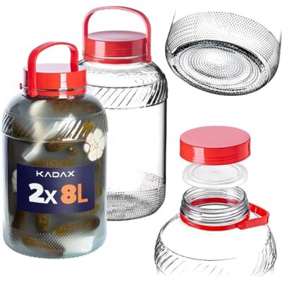 KADAX Lot de 2 bocaux de conservation hermétiques en verre pour concombres avec couvercle, bocal de conservation universel pour concombres, 8 l KADAX Lot de 2 bocaux de conservation hermétiques en verre pour concombres avec couvercle, bocal de conservation universel pour concombres, 8 l