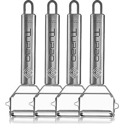 TURBO PRODUKTE Lot de 4 éplucheurs en acier inoxydable pour fruits et légumes – Avant et arrière avec lame pendulaire pour gauchers et droitiers – Fonction 3 en 1 TURBO PRODUKTE Lot de 4 éplucheurs en acier inoxydable pour fruits et légumes – Avant et arrière avec lame pendulaire pour gauchers et droitiers – Fonction 3 en 1