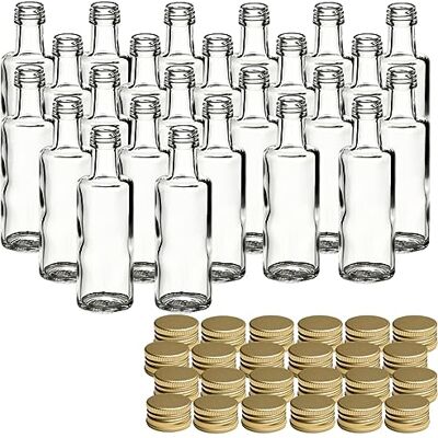 gouveo Lot de 24 bouteilles en verre 40 ml Dorica avec bouchon à vis doré mini bouteille 0,04 l à remplir bouteilles en verre pour liqueur, huile ou pour travaux manuels (DFT040G) gouveo Lot de 24 bouteilles en verre 40 ml Dorica avec bouchon à vis doré mini bouteille 0,04 l à remplir bouteilles en verre pour liqueur, huile ou pour travaux manuels (DFT040G)