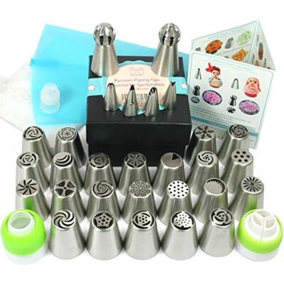Wenburg Set de douilles 29 pièces Différentes poches à douille avec douilles professionnelles Kit de pâtisserie avec accessoires polyvalents pour décoration de gâteaux avec e-book (Deluxe) Wenburg Set de douilles 29 pièces Différentes poches à douille avec douilles professionnelles Kit de pâtisserie avec accessoires polyvalents pour décoration de gâteaux avec e-book (Deluxe)