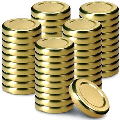 KADAX Lot de 50 couvercles à visser Diamètre : 43 mm En métal Convient pour les bocaux de 40 ml Avec 4 dents d'encliquetage Idéaux pour les bocaux de conserve Doré KADAX Lot de 50 couvercles à visser Diamètre : 43 mm En métal Convient pour les bocaux de 40 ml Avec 4 dents d'encliquetage Idéaux pour les bocaux de conserve Doré