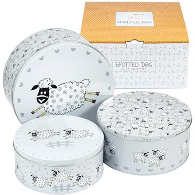 SPOTTED DOG GIFT COMPANY Lot de 3 Boîtes à Biscuits en Métal Rondes, Boîte de Rangement pour Gâteaux et Pâtisseries, Hermétiques et Empilabiles, Petit 20x9cm, Moyen 22x10cm, Grand 25x11cm Mouton SPOTTED DOG GIFT COMPANY Lot de 3 Boîtes à Biscuits en Métal Rondes, Boîte de Rangement pour Gâteaux et Pâtisseries, Hermétiques et Empilabiles, Petit 20x9cm, Moyen 22x10cm, Grand 25x11cm Mouton