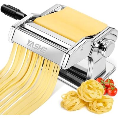 YASHE Machine à Pâtes Manuelle, 7 Épaisseurs Réglables, Machine à Pâtes en Acier Inoxydable avec Rouleau et Cutter, Machine à Pâtes Fraîches à Manivelle à la Main pour Spaghetti, Fettuccini, Lasagnes YASHE Machine à Pâtes Manuelle, 7 Épaisseurs Réglables, Machine à Pâtes en Acier Inoxydable avec Rouleau et Cutter, Machine à Pâtes Fraîches à Manivelle à la Main pour Spaghetti, Fettuccini, Lasagnes
