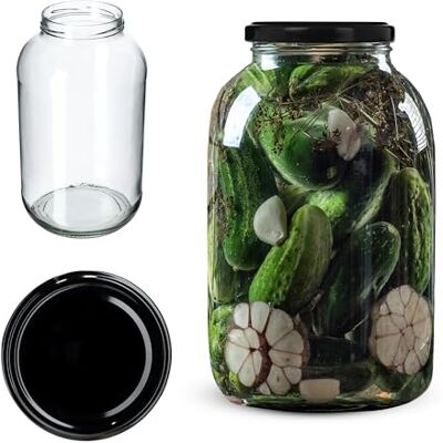 KADAX Bocal en verre de 4 L avec large goulot pour conserver, mariner et fermenter, bocal de conservation pour cornichons et choucroute (couvercle noir) KADAX Bocal en verre de 4 L avec large goulot pour conserver, mariner et fermenter, bocal de conservation pour cornichons et choucroute (couvercle noir)