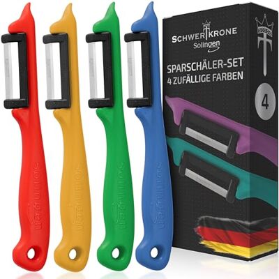 Schwertkrone Éplucheur pour droitiers et gauchers, set de 4 éplucheurs couleurs mélangées, Solingen Germany Schwertkrone Éplucheur pour droitiers et gauchers, set de 4 éplucheurs couleurs mélangées, Solingen Germany