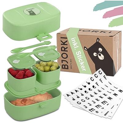 BJORKI ® Boîte à bento pour enfants avec autocollant nominatif gratuit – Boîte à repas étanche avec compartiments – Boîte à déjeuner durable pour enfants pour la maternelle et l'école – La boîte à casse-croûte pour les déplacements (vert pastel) BJORKI ® Boîte à bento pour enfants avec autocollant nominatif gratuit – Boîte à repas étanche avec compartiments – Boîte à déjeuner durable pour enfants pour la maternelle et l'école – La boîte à casse-croûte pour les déplacements (vert pastel)
