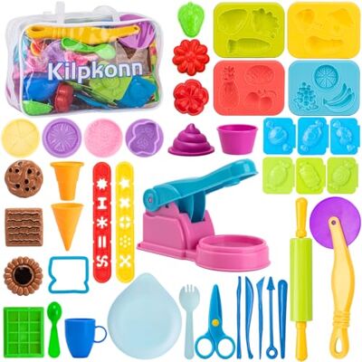 Kilpkonn Dough Kitchen Sets, 40 pièces Accessoires de pâte à Modeler de Cuisine de Pate a Modeler, moules, Rouleau à pâtisserie avec Sac de Rangement, Cadeau de dough pour Enfants pour garçons Filles Kilpkonn Dough Kitchen Sets, 40 pièces Accessoires de pâte à Modeler de Cuisine de Pate a Modeler, moules, Rouleau à pâtisserie avec Sac de Rangement, Cadeau de dough pour Enfants pour garçons Filles