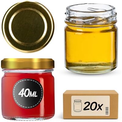 KADAX Lot de 20 mini bocal en verre de 40 ml avec couvercle à visser de 43 mm Bocaux à épices et dégustation KADAX Lot de 20 mini bocal en verre de 40 ml avec couvercle à visser de 43 mm Bocaux à épices et dégustation