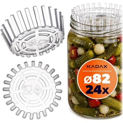 KADAX Lot de 24 poids de fermentation 82 mm Avec filet pour bocaux TO82 Insert de fermentation en plastique pour choucroute, kimchi et concombres Qualité alimentaire KADAX Lot de 24 poids de fermentation 82 mm Avec filet pour bocaux TO82 Insert de fermentation en plastique pour choucroute, kimchi et concombres Qualité alimentaire