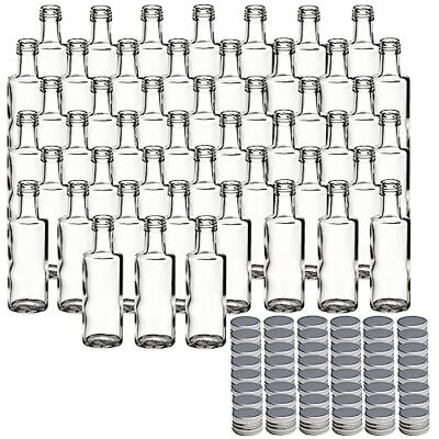 gouveo Lot de 48 bouteilles en verre 40 ml Dorica avec bouchon à vis argenté mini bouteille 0,04 l à remplir bouteilles en verre pour liqueur, huile ou pour travaux manuels (DFT040S) gouveo Lot de 48 bouteilles en verre 40 ml Dorica avec bouchon à vis argenté mini bouteille 0,04 l à remplir bouteilles en verre pour liqueur, huile ou pour travaux manuels (DFT040S)
