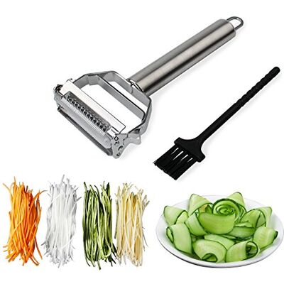SUNKUKA Julienne Éplucheur Cutter trancheuse en acier inoxydable avec brosse de nettoyage Pro pour Carotte de pommes de terre Melon Gadget Légumes Fruits SUNKUKA Julienne Éplucheur Cutter trancheuse en acier inoxydable avec brosse de nettoyage Pro pour Carotte de pommes de terre Melon Gadget Légumes Fruits