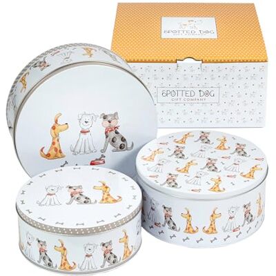 SPOTTED DOG GIFT COMPANY Lot de 3 Boîtes à Biscuits en Métal Rondes, Boîte de Rangement pour Gâteaux et Pâtisseries, Hermétiques et Empilabiles, Petit 20x9cm, Moyen 22x10cm, Grand 25x11cm Chiens SPOTTED DOG GIFT COMPANY Lot de 3 Boîtes à Biscuits en Métal Rondes, Boîte de Rangement pour Gâteaux et Pâtisseries, Hermétiques et Empilabiles, Petit 20x9cm, Moyen 22x10cm, Grand 25x11cm Chiens
