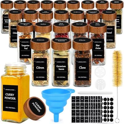 ZZXLOPEZ Pot à Épices en Verre et Bois, Set de 24 Pièces 120ml Carrés, Récipient en Verre pour Épices, Boîte de Rangement Cuisine Étiquettes, Entonnoir, Brosse ZZXLOPEZ Pot à Épices en Verre et Bois, Set de 24 Pièces 120ml Carrés, Récipient en Verre pour Épices, Boîte de Rangement Cuisine Étiquettes, Entonnoir, Brosse