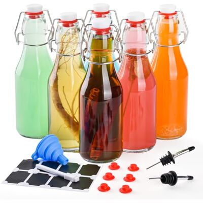 V·Colokishi Lot de 6 bouteilles en verre de 250 ml avec bouchon à étrier Bouteilles à liqueur V·Colokishi Lot de 6 bouteilles en verre de 250 ml avec bouchon à étrier Bouteilles à liqueur