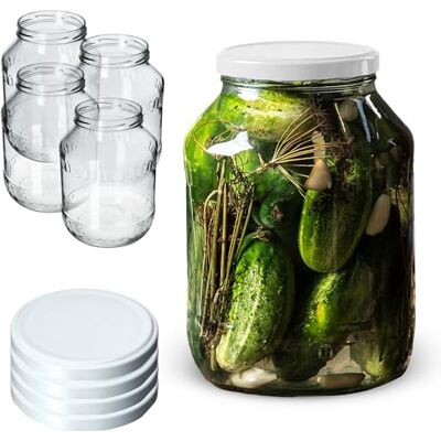 KADAX Weck Lot de 4 bocaux de conservation ronds en verre à insérer 2,5 l Diamètre : 100 mm Avec couvercle blanc KADAX Weck Lot de 4 bocaux de conservation ronds en verre à insérer 2,5 l Diamètre : 100 mm Avec couvercle blanc