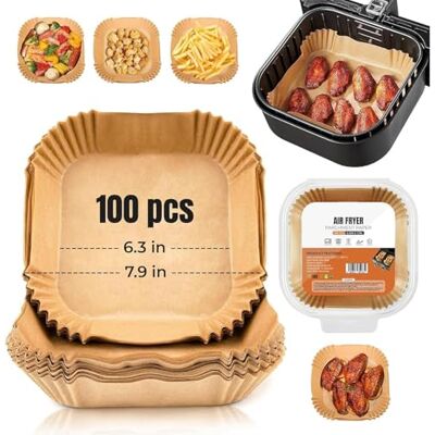 Housezy Roe Tenpo Lot de 100 feuilles de papier sulfurisé pour friteuse à air chaud, 16 cm, carré, anti-adhésif, qualité alimentaire, accessoires pour pâtisserie, rôti, micro-ondes Housezy Roe Tenpo Lot de 100 feuilles de papier sulfurisé pour friteuse à air chaud, 16 cm, carré, anti-adhésif, qualité alimentaire, accessoires pour pâtisserie, rôti, micro-ondes