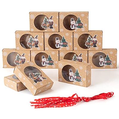 testyu 12 Pièces Boîtes à Biscuits de Noël Papier Kraft avec Fenêtre Transparente, Boîtes à Biscuits de Noël avec Rubans de Noël Boite Pâtisserie pour Donut, Mini Gâteau, Pâtisserie, Dessert, Bonbons testyu 12 Pièces Boîtes à Biscuits de Noël Papier Kraft avec Fenêtre Transparente, Boîtes à Biscuits de Noël avec Rubans de Noël Boite Pâtisserie pour Donut, Mini Gâteau, Pâtisserie, Dessert, Bonbons