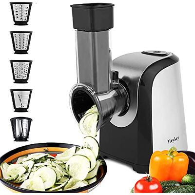 Hopekings Meykey Râpe électrique pour légumes et fruits 150 W avec 5 accessoires et grand tube d'alimentation pour vos légumes et fruits, sans BPA Hopekings Meykey Râpe électrique pour légumes et fruits 150 W avec 5 accessoires et grand tube d'alimentation pour vos légumes et fruits, sans BPA