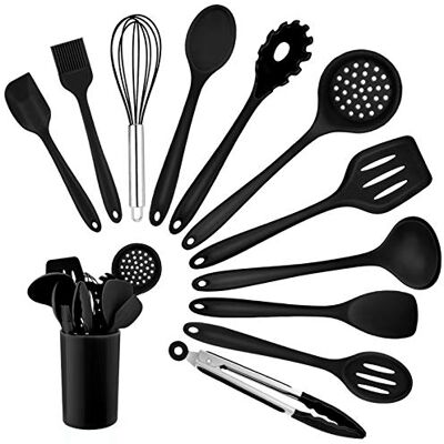 Homikit Lot de 12 ustensiles de cuisine en silicone résistants à la chaleur avec porte-ustensiles, sains et antiadhésifs, passent au lave-vaisselle Homikit Lot de 12 ustensiles de cuisine en silicone résistants à la chaleur avec porte-ustensiles, sains et antiadhésifs, passent au lave-vaisselle