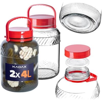 KADAX Grande boîte de fermentation en verre, récipient de conservation avec couvercle hermétique, idéal pour préparer les cornichons et la choucroute (4L, lot de 2) KADAX Grande boîte de fermentation en verre, récipient de conservation avec couvercle hermétique, idéal pour préparer les cornichons et la choucroute (4L, lot de 2)