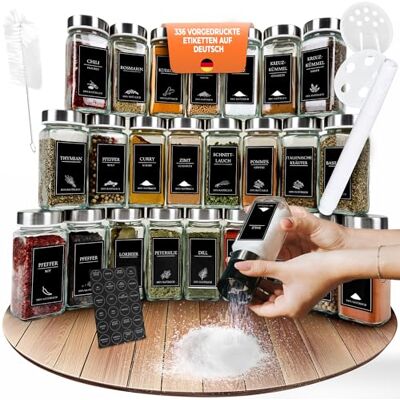 comforder Lot de 25 pots à épices carrés avec couvercle, saupoudreuse, étiquettes + entonnoir 120 ml (Métallique) comforder Lot de 25 pots à épices carrés avec couvercle, saupoudreuse, étiquettes + entonnoir 120 ml (Métallique)
