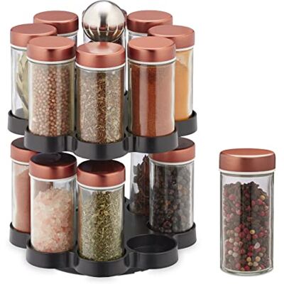 Relaxdays Lot de 16 pots à épices avec bac à saupoudrer, rotation à 360°, acier inoxydable et verre, H x D : 26 x 17 cm, multicolore Relaxdays Lot de 16 pots à épices avec bac à saupoudrer, rotation à 360°, acier inoxydable et verre, H x D : 26 x 17 cm, multicolore