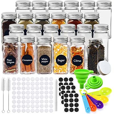 JOYBOY Lot de 24 petits pots à épices en verre avec couvercle et autocollants pour pot de cuisine JOYBOY Lot de 24 petits pots à épices en verre avec couvercle et autocollants pour pot de cuisine