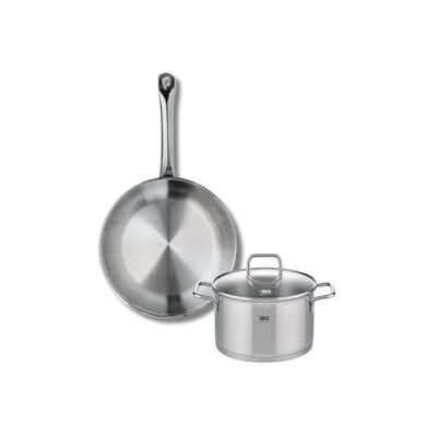 Fackelmann ELO 9692450 Batterie de cuisine 2 pièces, Ensemble de 1 Poêle de cuisson 24 cm et 1 faitout 16 cm Elo Profi Citrin, inox, induction Fackelmann ELO 9692450 Batterie de cuisine 2 pièces, Ensemble de 1 Poêle de cuisson 24 cm et 1 faitout 16 cm Elo Profi Citrin, inox, induction