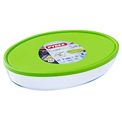 Pyrex FTE Oval PX avec couvercle vert 35 x 24 cm 3L Plat à four, verre borosilicate, multicolore Pyrex FTE Oval PX avec couvercle vert 35 x 24 cm 3L Plat à four, verre borosilicate, multicolore