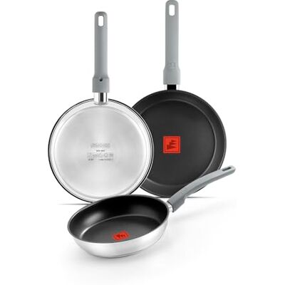 Monix Elite Non Stick Lot de 3 poêles, 20-24-26 cm, acier inoxydable 18/10, revêtement antiadhésif, triple couche, sans PFOA, indicateur de température Ther, manche ergonomique Soft Touch Monix Elite Non Stick Lot de 3 poêles, 20-24-26 cm, acier inoxydable 18/10, revêtement antiadhésif, triple couche, sans PFOA, indicateur de température Ther, manche ergonomique Soft Touch