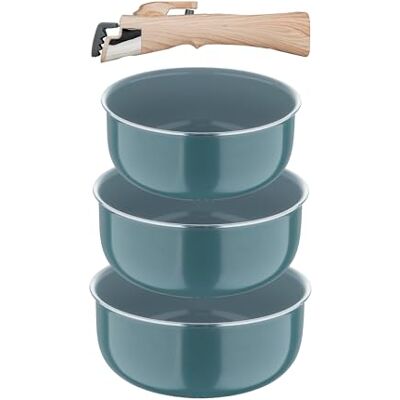 Bergner , Lot de 4 casseroles en aluminium pressé recyclé avec poignée détachable, revêtement PPG Fusion, vert, compatible avec induction Bergner , Lot de 4 casseroles en aluminium pressé recyclé avec poignée détachable, revêtement PPG Fusion, vert, compatible avec induction