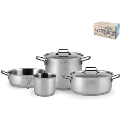 H&H by Bruno Barbieri, Batterie de casseroles en acier inoxydable 18/10, lot de 6 pièces, casserole, bouilloire avec couvercles, triple fond, convient à tous les plans de cuisson H&H by Bruno Barbieri, Batterie de casseroles en acier inoxydable 18/10, lot de 6 pièces, casserole, bouilloire avec couvercles, triple fond, convient à tous les plans de cuisson