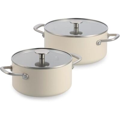 KitchenAid Advanced Forged Aluminium Lot De 2 Faitouts Avec Couvercles, 20 Cm/3,11 L Et 24 Cm/4,91 L, Batterie De Cuisine 4 Pièces, Antiadhésif Céramique Sans PFAS, Induction, Crème KitchenAid Advanced Forged Aluminium Lot De 2 Faitouts Avec Couvercles, 20 Cm/3,11 L Et 24 Cm/4,91 L, Batterie De Cuisine 4 Pièces, Antiadhésif Céramique Sans PFAS, Induction, Crème