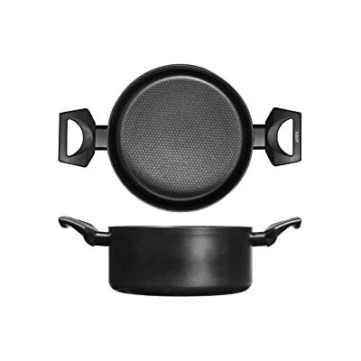 H&H All Blacks Casserole en aluminium avec revêtement anti-adhésif Pfluon, 20 cm, revêtement intérieur en nid d'abeille, induction H&H All Blacks Casserole en aluminium avec revêtement anti-adhésif Pfluon, 20 cm, revêtement intérieur en nid d'abeille, induction