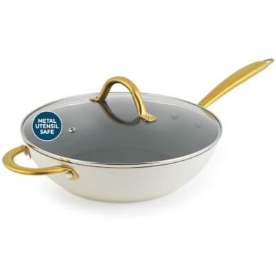 Salter Aerotech Wok professionnel 28 cm, antiadhésif, induction Aluminium forgé, passe au four, couvercle en verre trempé, évent vapeur, compatible ustensiles métal, revêtement sans PFAS Salter Aerotech Wok professionnel 28 cm, antiadhésif, induction Aluminium forgé, passe au four, couvercle en verre trempé, évent vapeur, compatible ustensiles métal, revêtement sans PFAS
