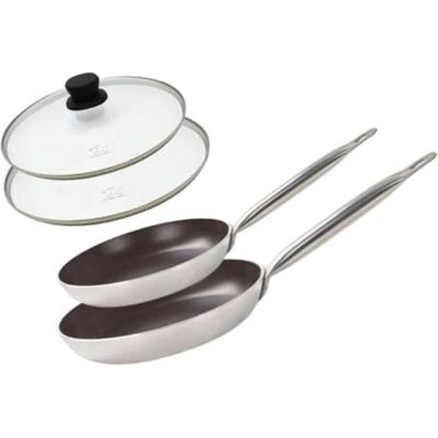 ELO 9804050 Set de 2 Poêles Aluminium et Couvercles de Cuisson en Verre, Poêle tous Feux, Poêle Induction, Poêle sans Pfas, Aluminium, Acier Inoxydable, Verre, Plastique, 32 x 5,5 cm ELO 9804050 Set de 2 Poêles Aluminium et Couvercles de Cuisson en Verre, Poêle tous Feux, Poêle Induction, Poêle sans Pfas, Aluminium, Acier Inoxydable, Verre, Plastique, 32 x 5,5 cm