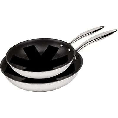 MasterPRO Argent 3-2 poêles antiadhésives de 20 et 28 cm Triple couche en acier inoxydable et aluminium forgé Avec poignée ergonomique Poêle en acier inoxydable Pour tous types de cuisines MasterPRO Argent 3-2 poêles antiadhésives de 20 et 28 cm Triple couche en acier inoxydable et aluminium forgé Avec poignée ergonomique Poêle en acier inoxydable Pour tous types de cuisines