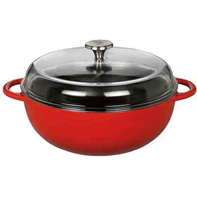 Küchenprofi 0402600428 Poêle haute en fonte émaillée avec poignées latérales et couvercle en verre Rouge 28 cm Küchenprofi 0402600428 Poêle haute en fonte émaillée avec poignées latérales et couvercle en verre Rouge 28 cm